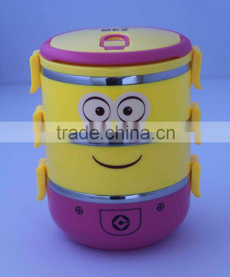 2015 Newest CCLB-H005(3) Promotion Cartoo Three Layer heated insulation Lunch Box (Accept OEM)