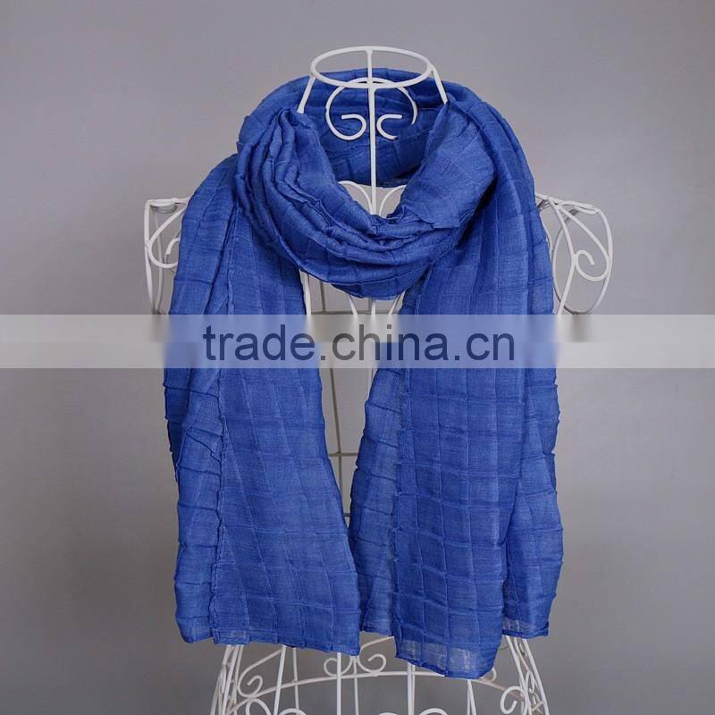 2016 Newest Check Pattern Embossed Plain Viscose Women Scarf