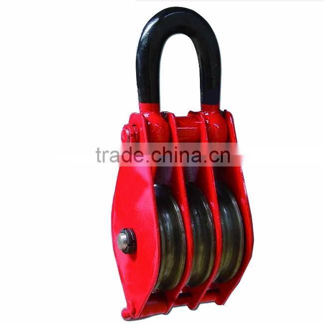 Open block pulley, hoisting pulley block triple wheel rotary hoist frame