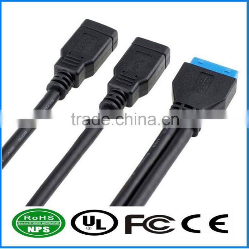 USB3.0 Cable 20Pin To Dual AF Cable Dual USB Hub Extension Cable