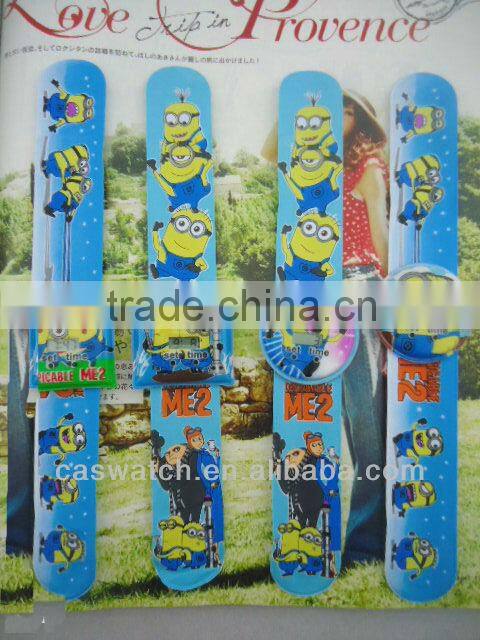 Cute Despicable Me cartoon PVC plastic slap watch for kids