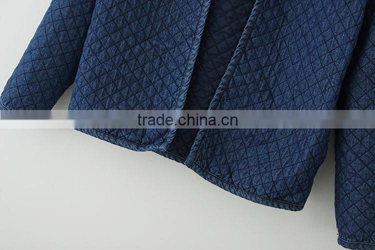 2014 European women fashion 100% cotton slim denim long sleeve jeans winter cotton-padded jacket