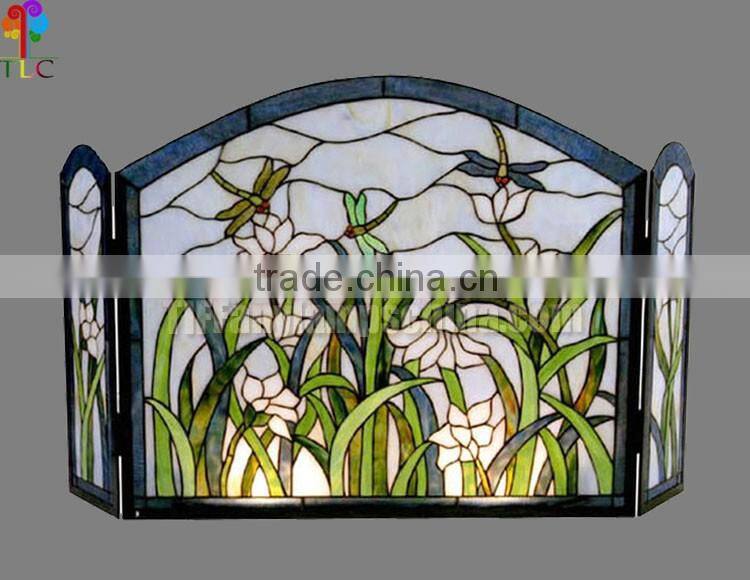 F-8 Dragonfly style stained glass fireplace tiffany windows stained glass panel wholesale tiffany glass mosaic