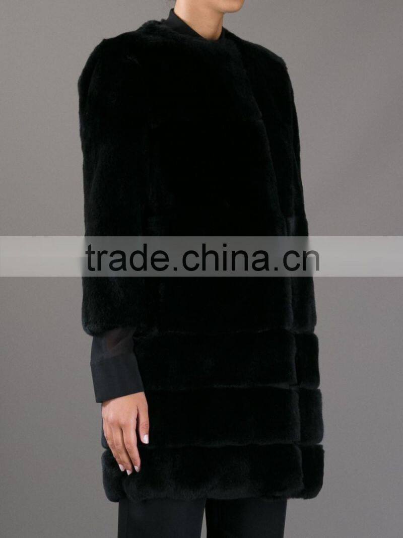 rex14008 long women cheap black rex rabbit coat