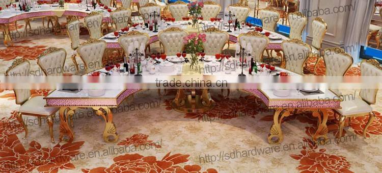 golden half circle banquet dining table,led stainless steel base half circle table
