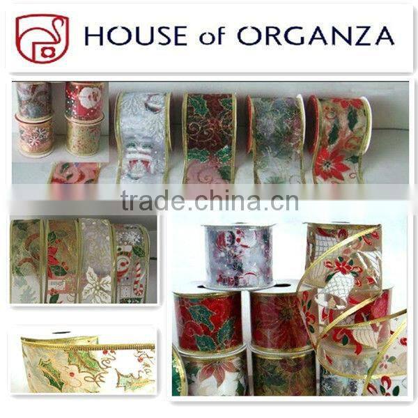 Christmas Organza Wired Ribbon for gift decoration