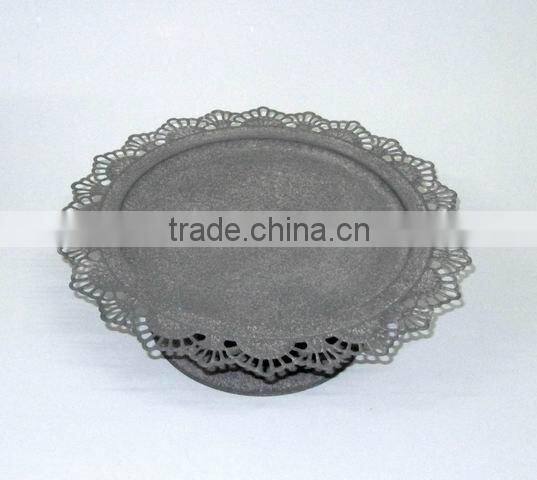DIA31.5CM Laced Edged Round Metal Bowl w/Antique Grey