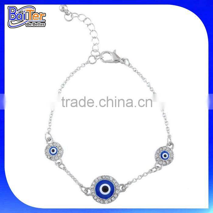 High Quality Jewelry 925 Sterling Silver Gold Blue Evil Eye Bracelet