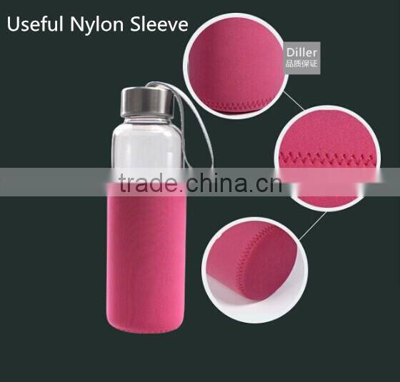 High-quality Environmental Borosilicate Glass Water Bottle with Colorful Nylon