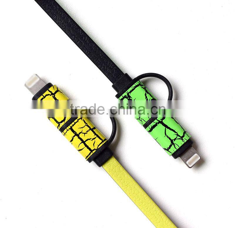 Factory price Supply 2 in 1 usb data cable flexible multi charger data cable for android and for htc phone