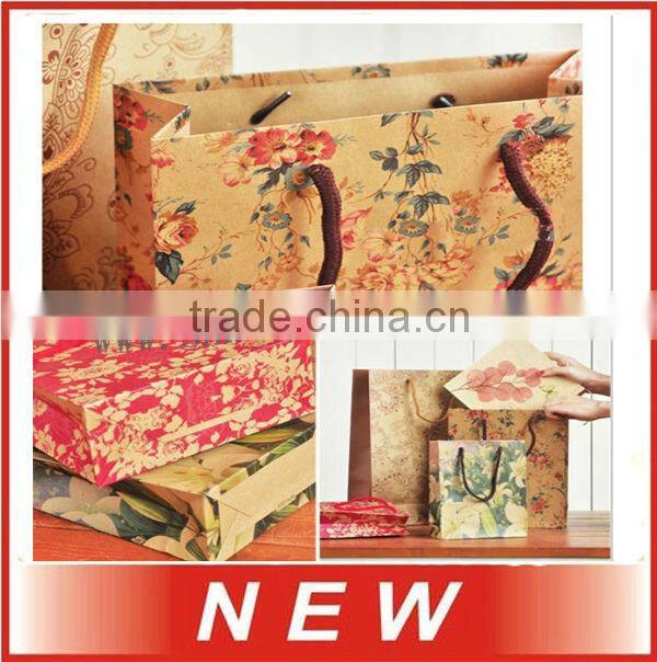 kraft paper bag,gift bag,packing bag,flower print,various design
