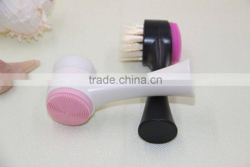 Newly skin care two sides silica gel add bristles face brush massage for women&men