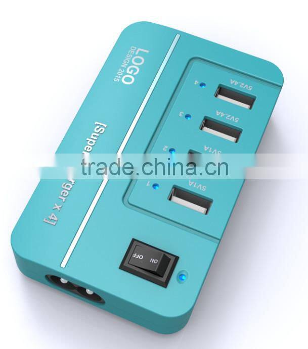 20W 4 Port Multiple USB Family-sized Desktop Rapid Charger Multi Travel Power Adapter for USB-Charged Devices(Black)