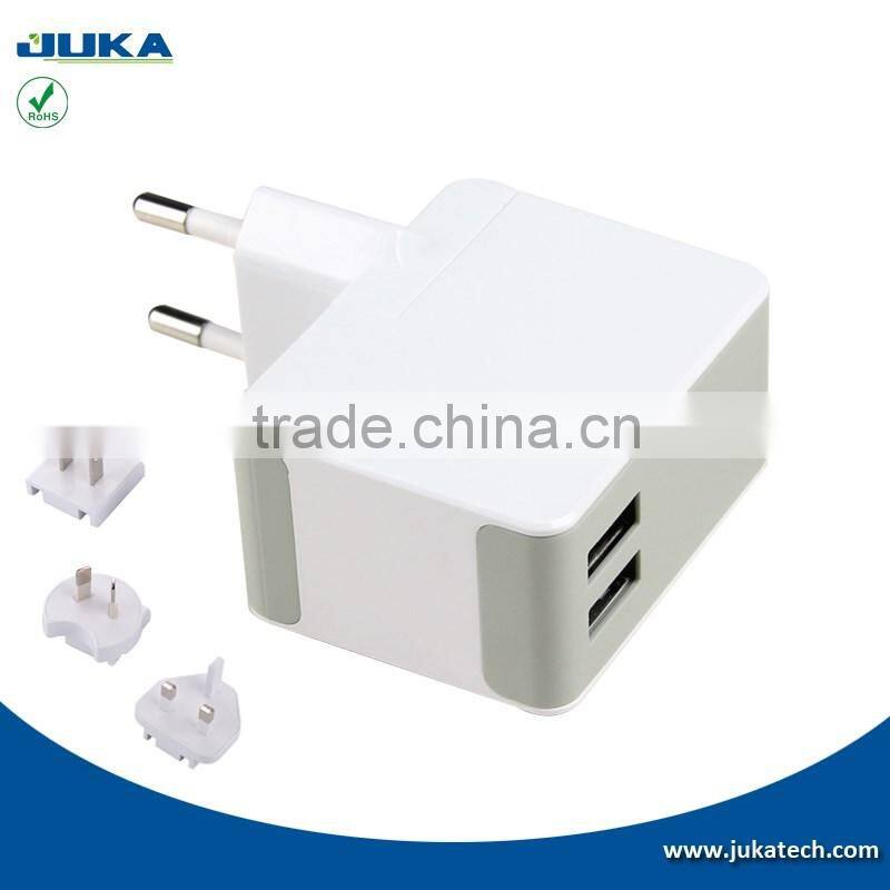 Dual-Port USB Travel Wall Charger 5V 2.4A for iPhone iPad iPod, Samsung Galaxy, Cell Phones, Tablets