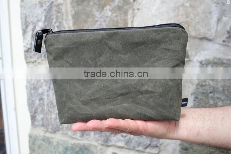 High quality and personalized waxed canvas unisex zippered pouch , waterproof pouch for swimming , fabric zipper pouches