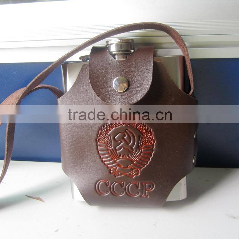 128oz Big Jagermeister Stainless Steel Hip Flask Outdoor Hip Flask With Leather Case