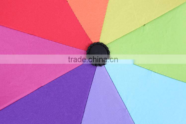 3 fold black gel coated colorful lady Parasol Umbrella, pagoda rainbow umbrella