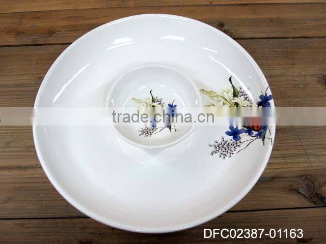 Round Kitchen Two-part Ceramic Serving Dish with Decal