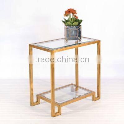 Modern home furniture tempered glass side table with gold stainless steel base