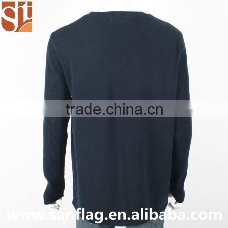 Alibaba express mens' round neck long sleeve jumper 100%cotton plain/rib handmaking autumn knitted sweater in china factory