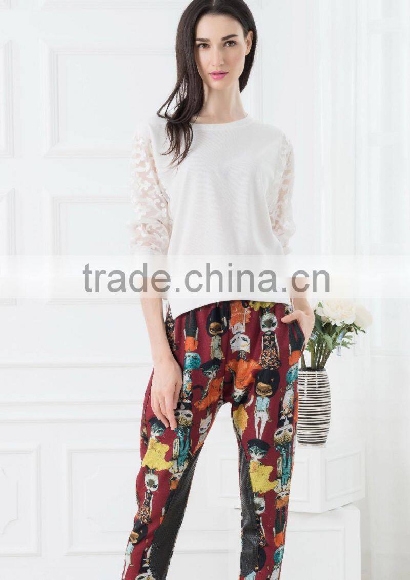 NEW ARRIVAL long sleeve tops with black stars shirt for woman OEM tops cheap price