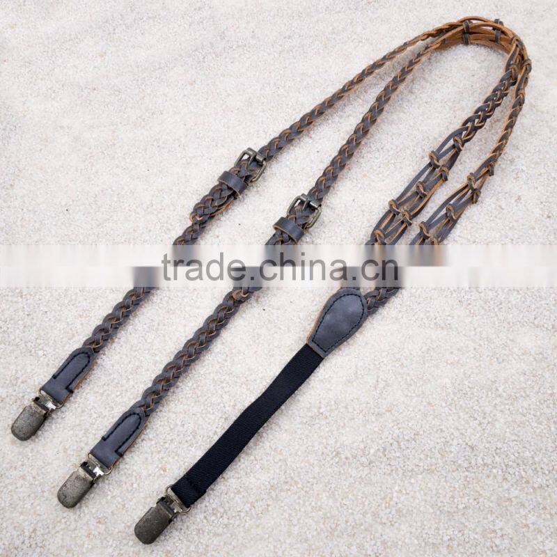 Wholesale vintage clips 20mm adjustable mens leather suspenders