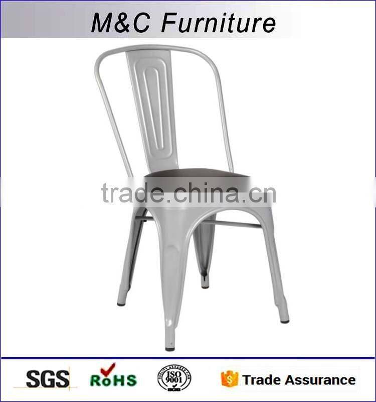 Modern silver powder coated metal dining chair without armrest