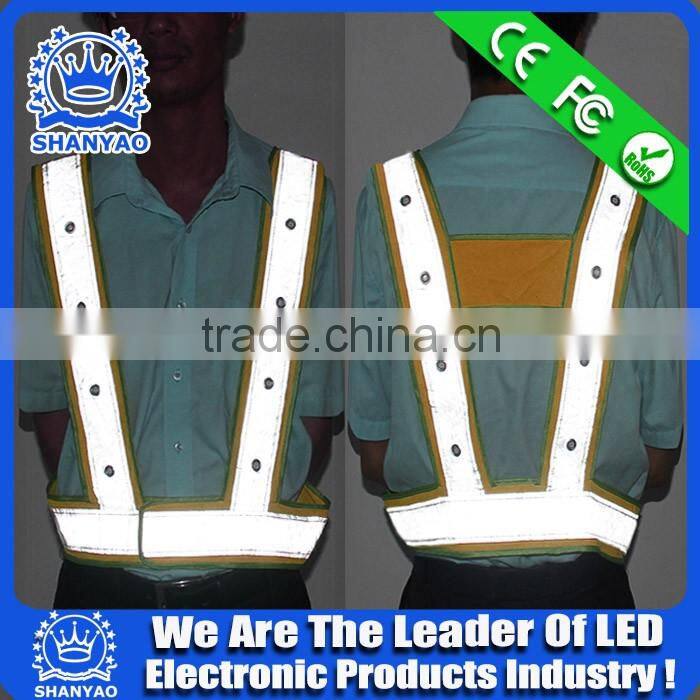 2016 Hot Selling LED Fluorescent Orange Refletive Waistcoat For Road Safety At Night