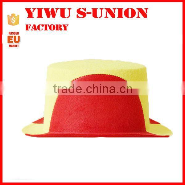 Decorative coloured red yellow red flag fans magic round felt fiesta party top hats