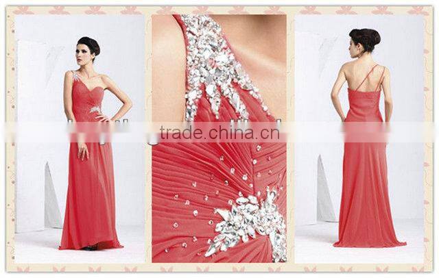 Sweetheart Ruffle Beaded One-shoulder Chiffon Ladies Party Wear Gown