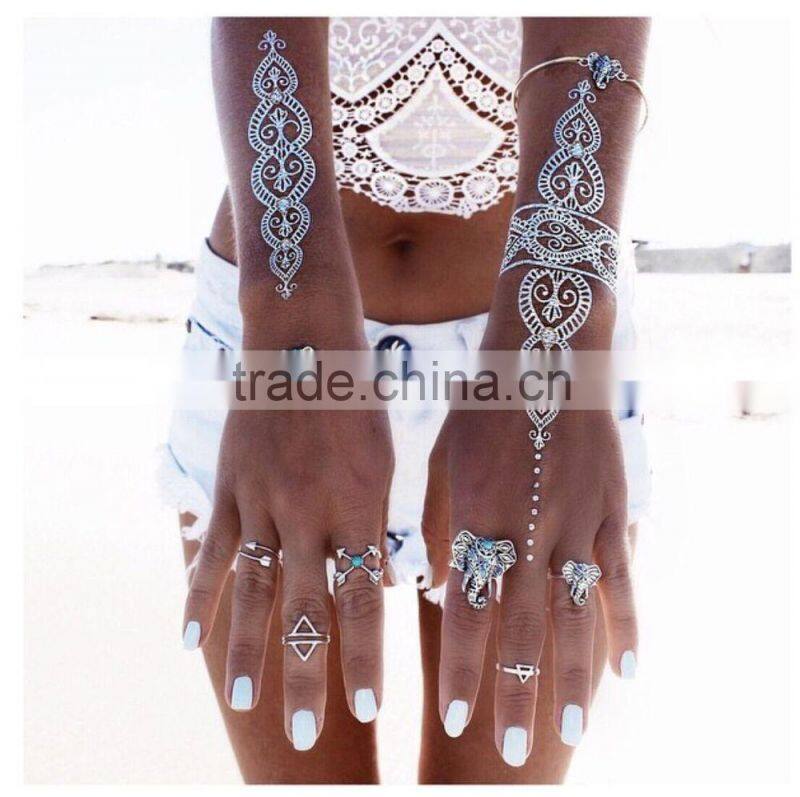 customize logo fashion silk screen temporary metallic white tattoo sticker