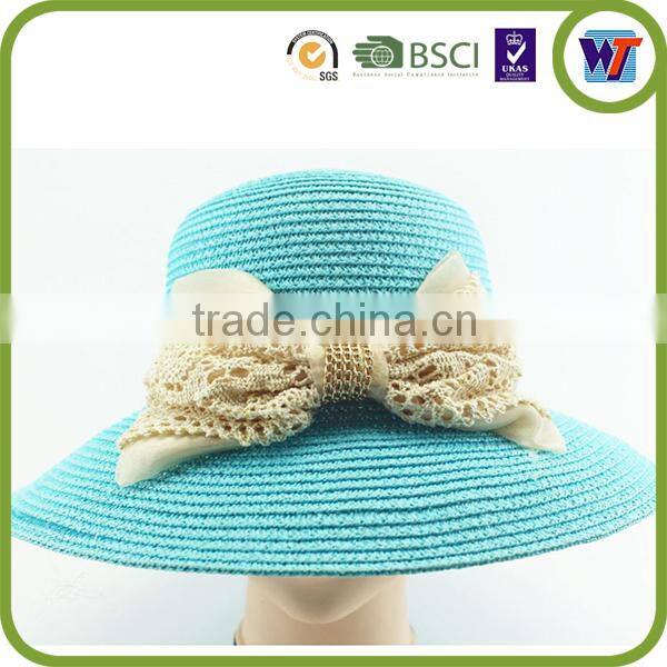 High quality straw hat, ladies fedora beach hat cap with flowers