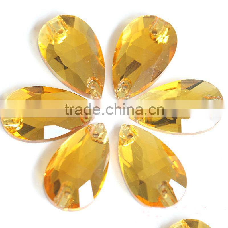 fashion teardrop flat back two holes crystal stone design for dresses