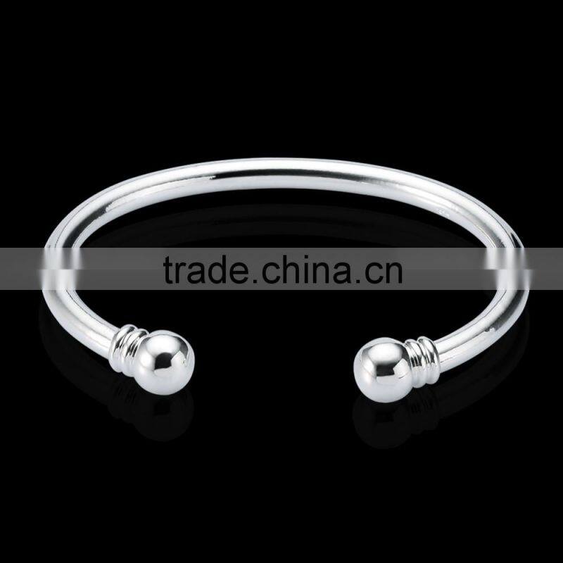 Women's New Arriva Cheap Silver Plated Open Double Beads Bangle for Best Gift