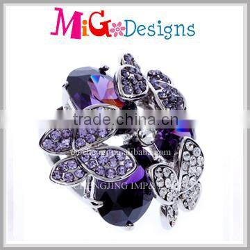 OEM Wholesale Big Purple Butterfly Ring With Crystals