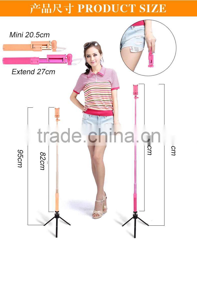 Strong aluminum tube selfie stick color optional monopod for wholesale