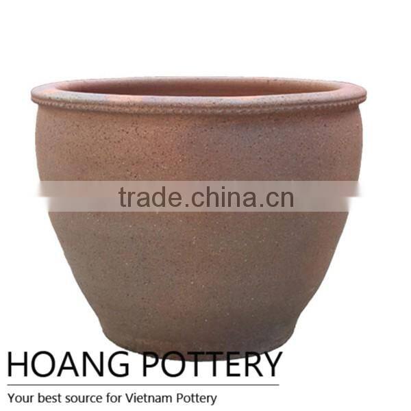 Roll Rim Dark Clay Pot - High-Fired / Oldstone Planter From Vietnam