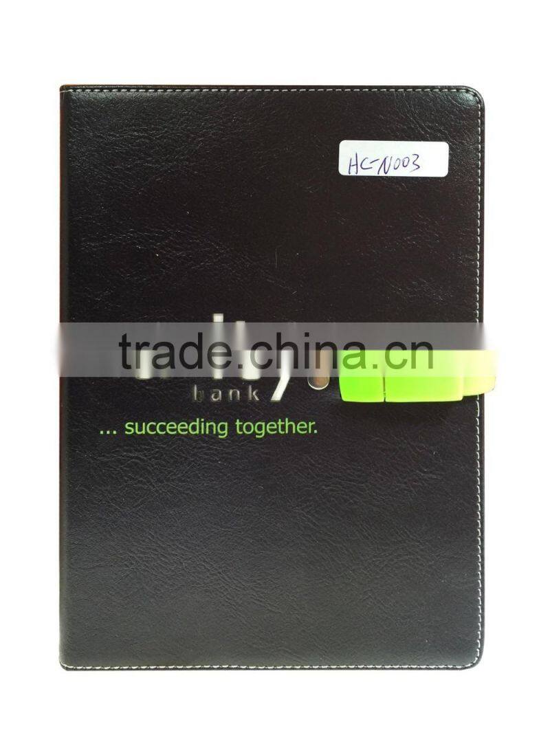 2016 new design leather cut logo usb agenda