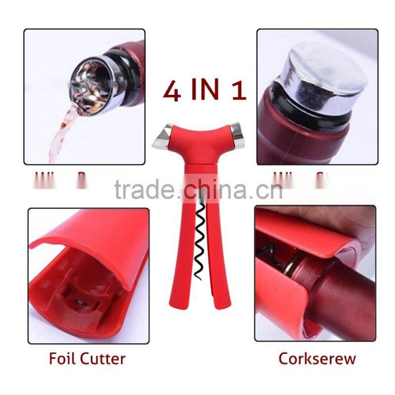 4 in 1 Wine Opener-Screwpull Corkscrew with Pour Spout, Bottle Stopper, Wine Foil Cutter