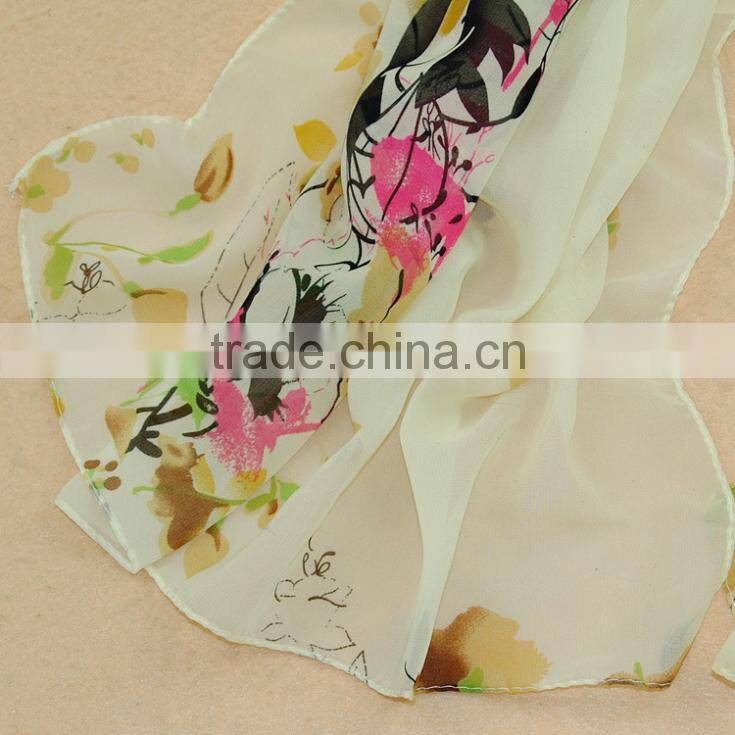 2016 New Fashion Cheap Flower Chiffon Scarf Elegant Style Spring Summer Silk Scarves Shawl Women
