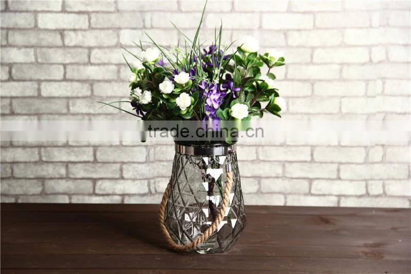 S/S Ring Rope Handle Glass Vase
