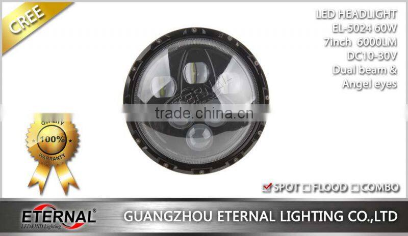 7in 60W Round LED Headlights dual replacement lamp for Jeep Wrangler Hummer CJ TJ JK Prewired motorcycle with angle eyes