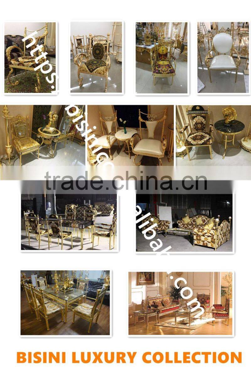 Luxury Italy Baroque Collection Brass 18/24K Gilded Armchair/Louis XV Royal Golden White Leather Decorative Side Chair, MOQ 1 PC