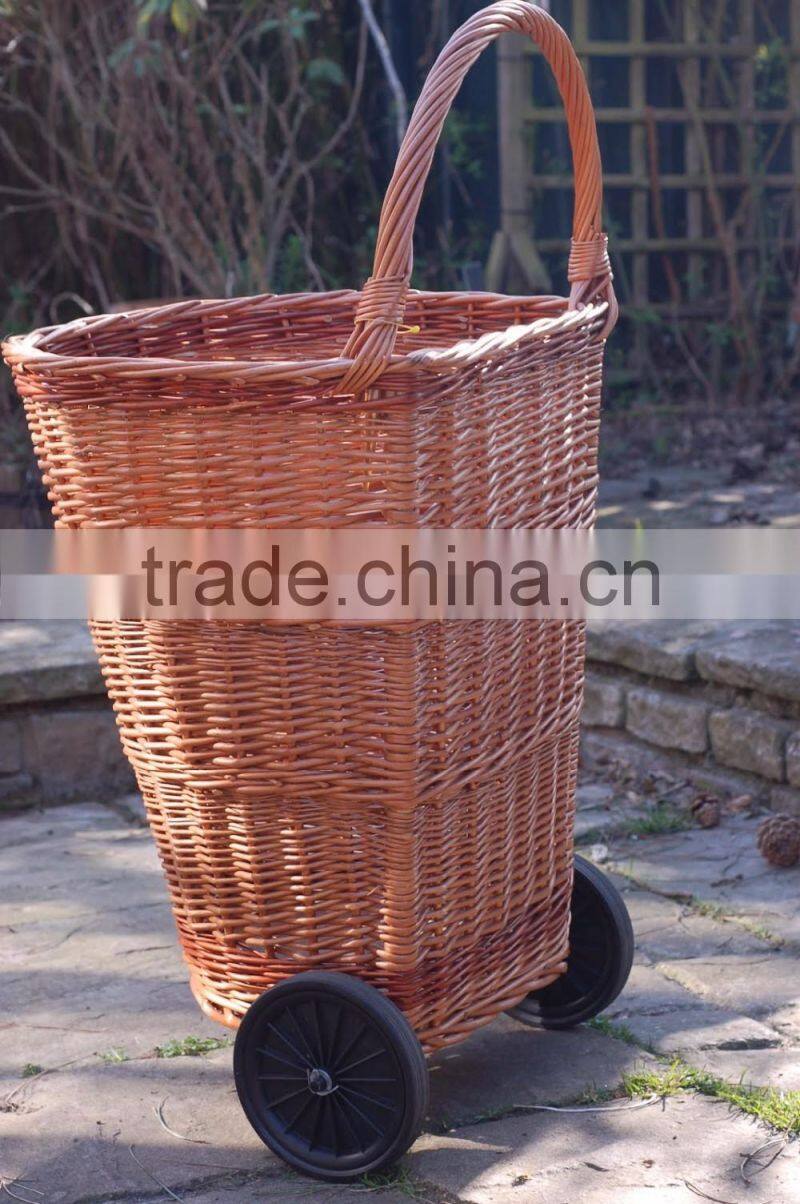 Wholesale Wicker Shopping Basket Wickerwork Wheels and Handle