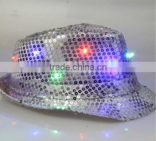 Hot-selling Factory Cheap Christmas Events Party Supplies LED Flashlight Colorful Hat Luminous Jazz Hat Sequin LED Hat