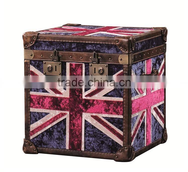 Europe handmade antique UK flag fabric and leather Decorative Storage Trunk