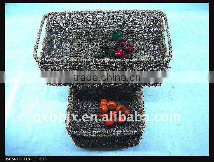 Rectangle seagrass weaving iron frame large seagrass storage baskets