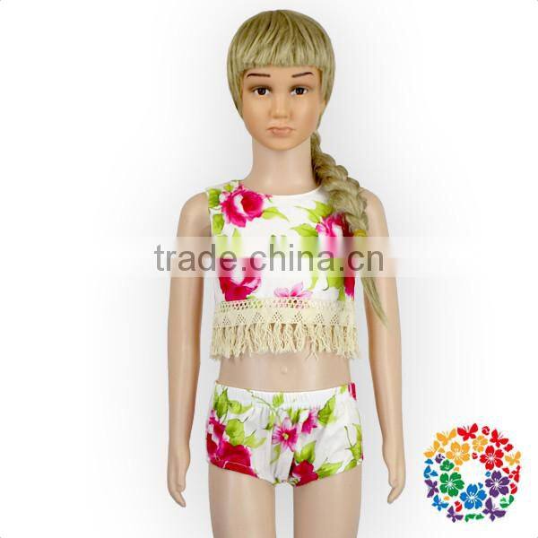 Wholesale 2 Pieces Girls Beaches Clothes Set Floral Tassel Fashion Infant Outfits Baby