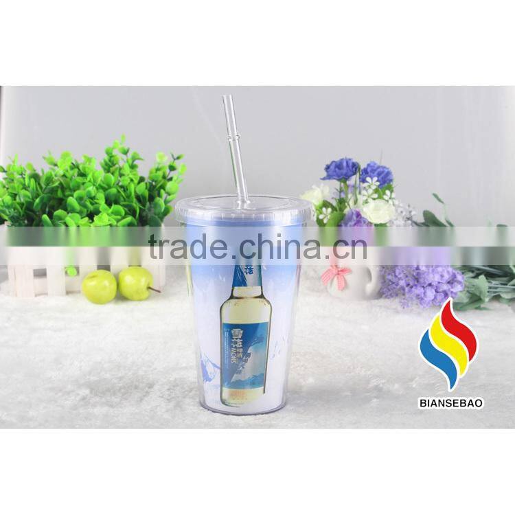16OZ double wall plastic tumbler with straw