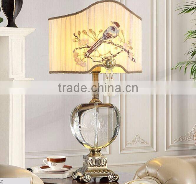 Finely Cast Exquisite Chinoiserie Style Brass and Crystal Table Reading Lamp with Beautiful Embroidered Lampshade BF12-04124a